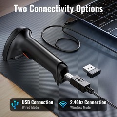 Tera 1D 2D QR Barcode Scanner Wireless and Wired with Black, Black