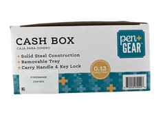 Pen Gear Medium Steel Cash Box Black Key Lock with Tray Secure Money Box