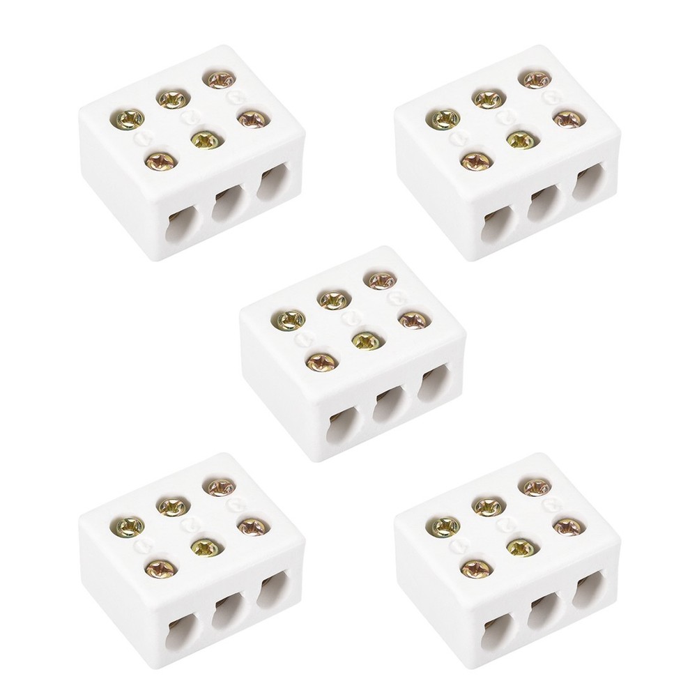 3 Way Ceramics Terminal Blocks High Temp Porcelain =Connectors 36x30x20mm 5 Pcs