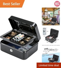 Compact Medium Cash Box with Dual Key Lock & Transport Handle – 7.87×6.30 inches