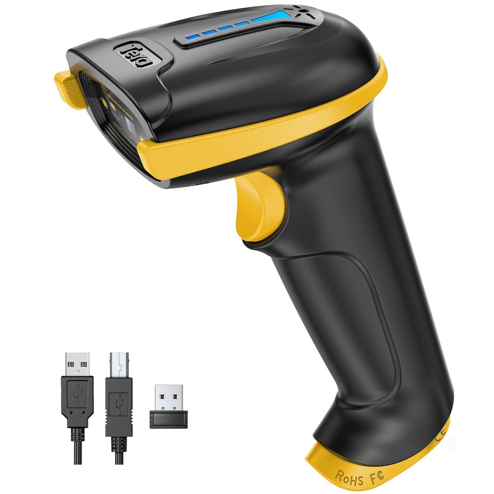 Tera Barcode Scanner Wireless Versatile 2-in-1 (2.4Ghz 1D Yellow, Yellow