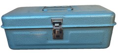 Vintage METAL CASH BOX w/ Lockable Clasp /Metal Handel/ Dual Hing 11 x 5.5 x 3.5