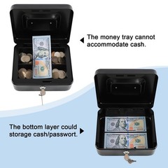 Medium Steel Cash Box Safe Chest Key Lock Money Document Cash Jewelry Black New