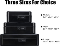 Large Cash Box with Combination Lock Safe Metal Money Box with Money Tray for Se