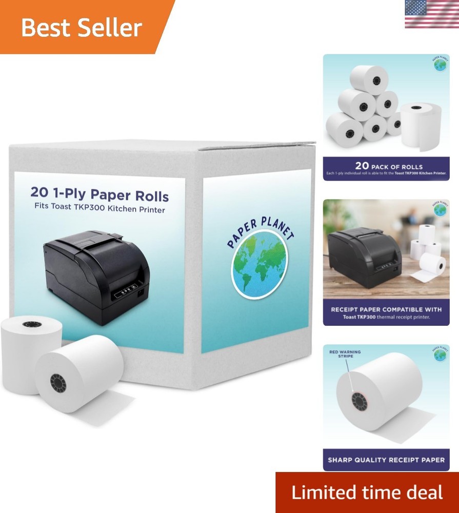 1-Ply White Bond Paper for Toast Kitchen Printer by Paper Planet | 20 Rolls |…