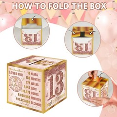 13th Birthday Pull-Out Money Gift Box for Girls Pink Rose Gold Cash Box
