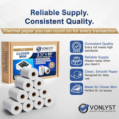 Thermal Receipt Paper Rolls, 2 1/4 Inch x 80 Feet, Compatible with Clover Mini