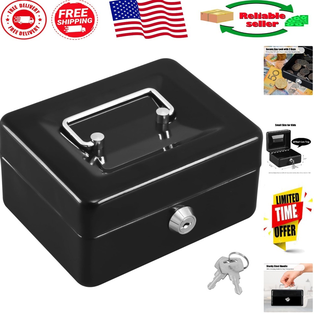 Classic Black Key-Lock Cash Box – Ideal for Small Business & Personal Use