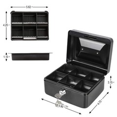 Cash Box with Money Tray, Small Money Box with Key Lock, 6″ x 4 4/5″ x 3″, Black
