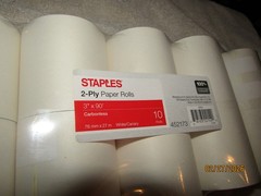 Stamples 10 Rolls 2-Ply 3″ x 90′ Carbonless POS Paper Rolls White/Canary 452713