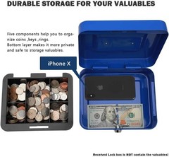 Cash Box with Lock, Metal Storage Safe with Key, 7.87×6.30×3.54 inch Blue Medium