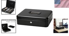 X-Large Black Cash Box with Removable Tray & Key Lock – Organize Your Valuables