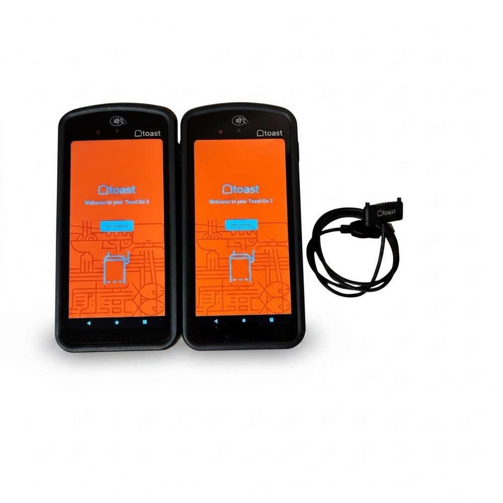 Lot of 2 Toast Go 2 Handheld POS Tablet TG200 w/ 1 Original Charging Cable Clean