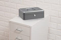 Cash Box with Tray 8 Liter Grey Steel Key Lock Portable For Money