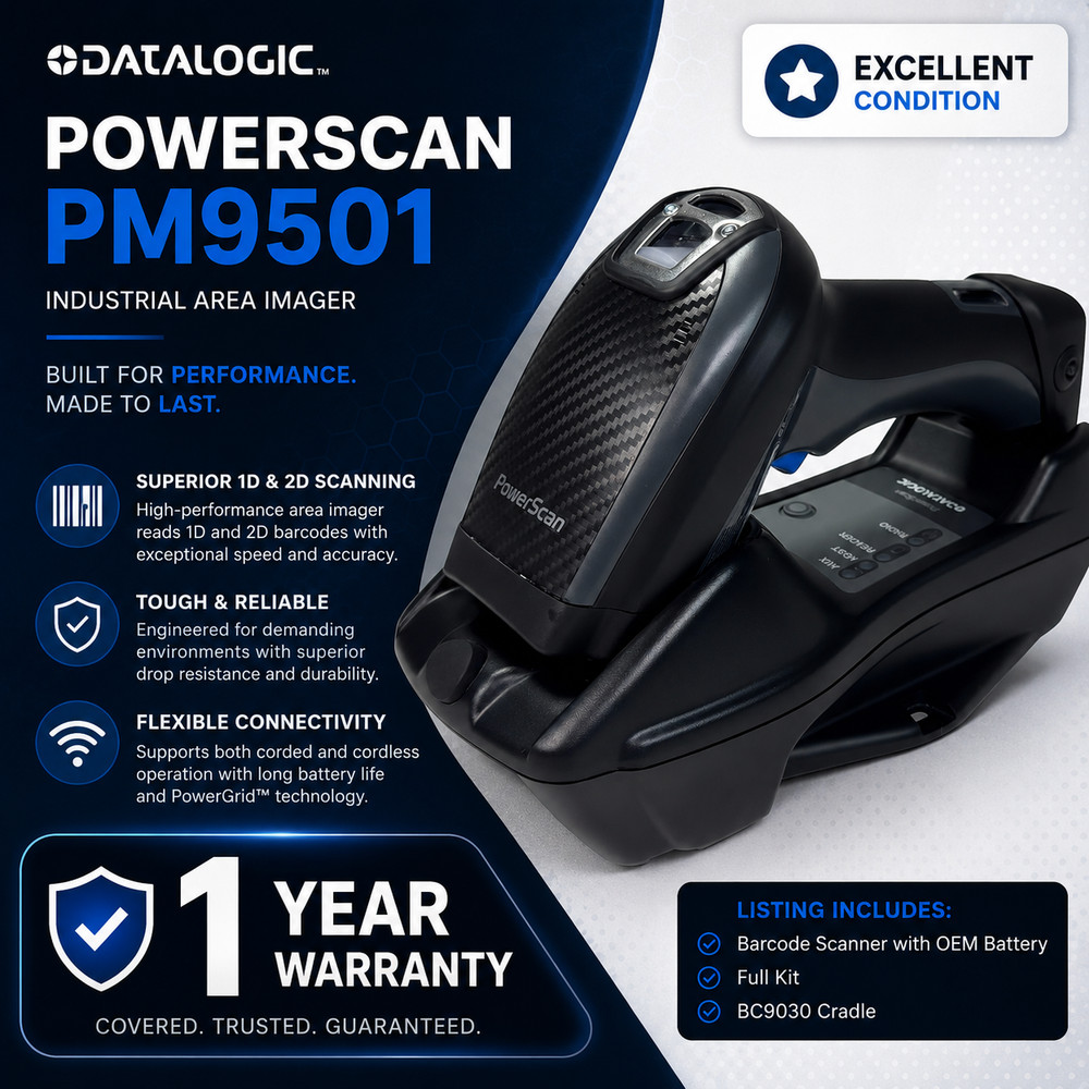 1-Year Warranty⭐DATALOGIC POWERSCAN PM9501 Wireless Industrial Barcode Scanner