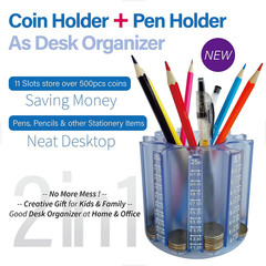 Coin Counter Change Sorter｜Pen & Pencil Holder as Desk Organizer｜Piggy