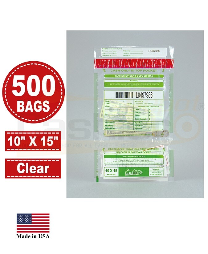 Tamper Evident Bank Deposit Bags 10″ x 15″ Clear, Serialized w/Barcode, 500 Bags