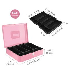 Portable Metal Cash Box with Lock – 9-Compartment Money Tray for Small Business,
