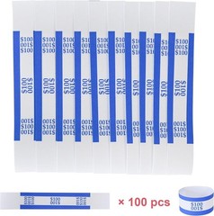 Effortless Bill Organization: Blue $100 Currency Straps – 7.5 x 1.15 Inches