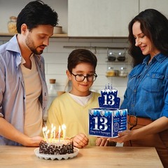 13th Birthday Money Pull Out Gift Box Blue Silver Sweet 13 Boys Girls