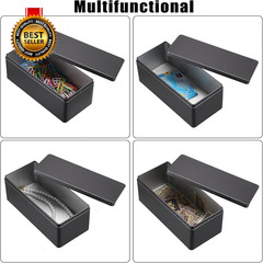2 Packs Black Metal Cash Box Rectangular Money Organizer with Lid Currency Stora