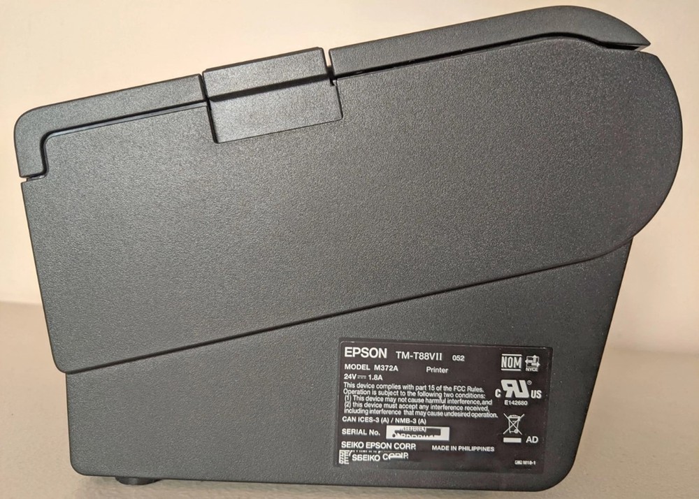 Epson TM-T88VII Thermal Wireless Receipt Printer with back cover, power adaptor