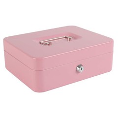 Cash Box Key Lock Pink 9.84×7.87×3.54 Inch Locking Steel Large Coin Tray