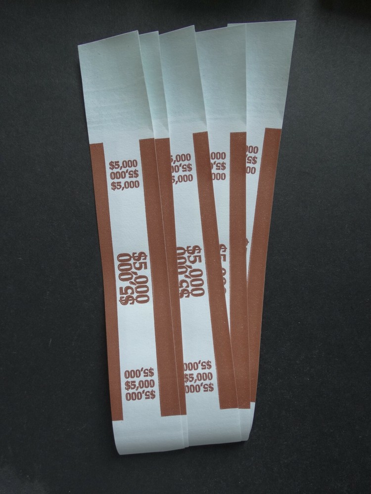 5 – Brown $5,000 Cash Money Self-Sealing Straps Currency Bands