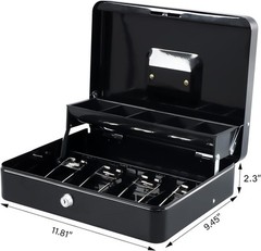 Secure Locking Cash Box Large Key Lock Money Organizer Portable Steel Safe