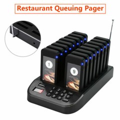 Wireless Restaurant Guest Paging Queuing Calling System Coaster Pager 16 Pagers