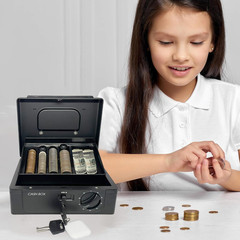 Cash Box with Lock, with Tracking & Dual Lock System,Money Box with Cash Tray, L
