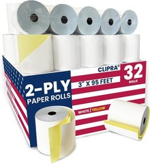 32 Rolls 2 Ply Kitchen Printer Paper White/Yellow Carbonless Rolls 3” x 95 Fe…