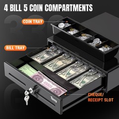 Tera 13 Cash Register Drawer For Point Of Pos System 4 Bill 5 Coin Cash Tray 6