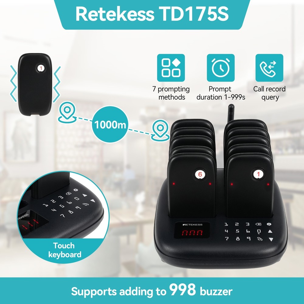 TD175S Restaurant Pager System Pager For Restaurant 10 Beeper For FoodCourt Cafe
