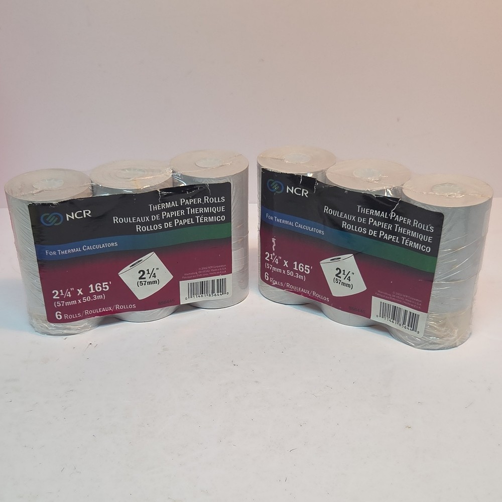 NCR 856445 Thermal Calculator Paper Rolls 2 1/4 in x 165 ft, 12 Rolls