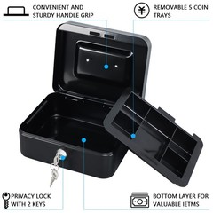 Medium Steel Cash Box Safe Chest Key Lock Money Document Cash Jewelry Black New