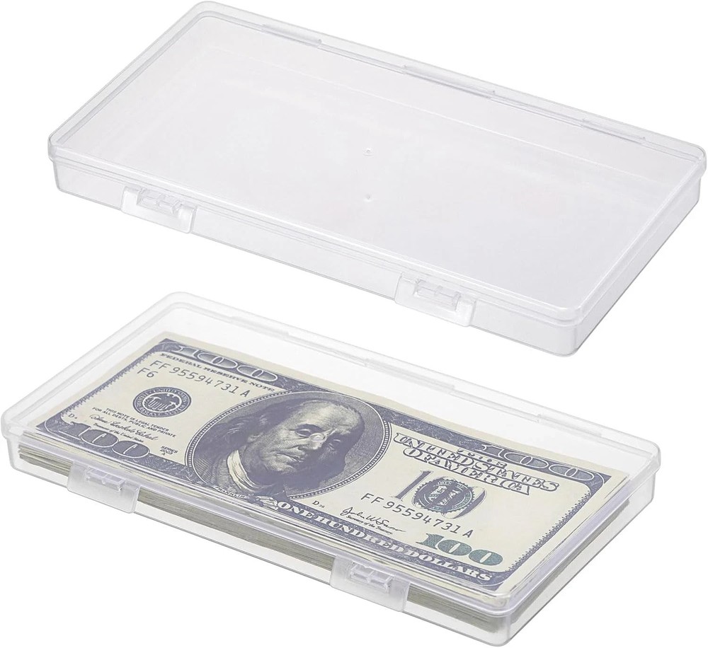 2 Pack Plastic Cash Box Clear Currency Tray Rectangular Cash Storage Holder