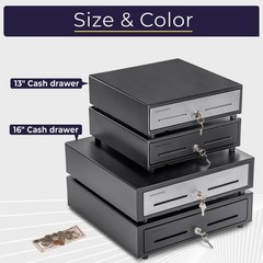 13″ Electronic Cash Register Drawer for Point of Sale (POS) System with 4 Bil…