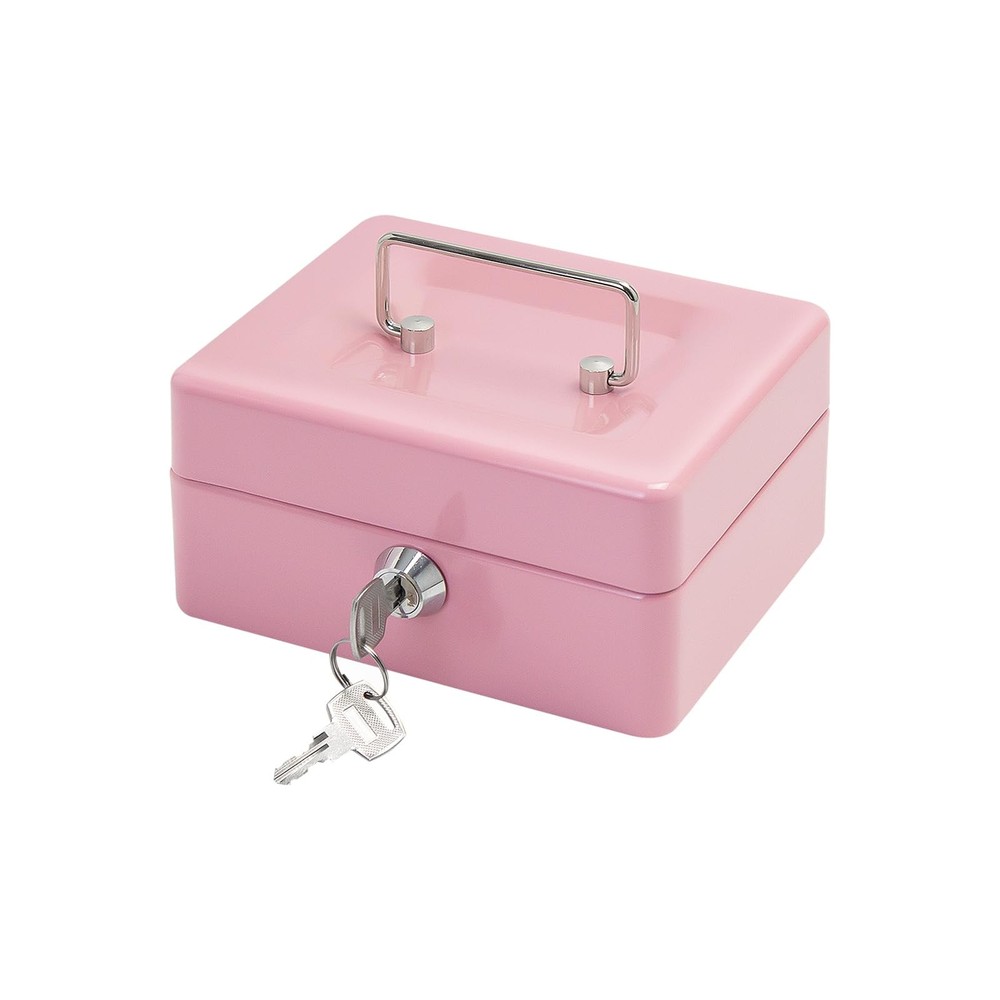 Steel Cash Box with Key Lock, Metal Small Money Pink – 5.9″ x 3.1″ x 4.7″