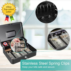 Cash Box with Money Tray and Key Lock Saving Lock Box with Money