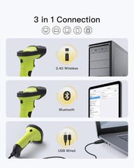 Inateck 2D Barcode Scanner, Wireless Bluetooth 2.4Ghz AI APP & SDK