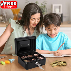 Small Cash Box with Money Tray and Lock, Metal Cash Lock Box with Key, Petty Cas