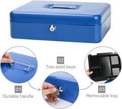 Decaller Metal Portable Key Lock 11.8″ Cash Box 5 Compartment Tiered Money Tray