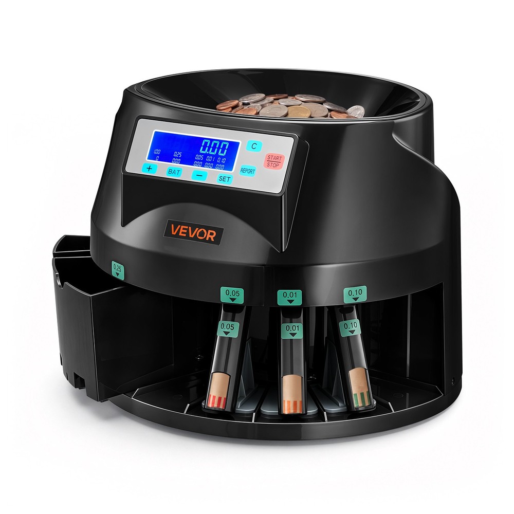 VEVOR Coin Counter Machine 5 Denominations USD Coin Sorter 225 Coins/Min LCD
