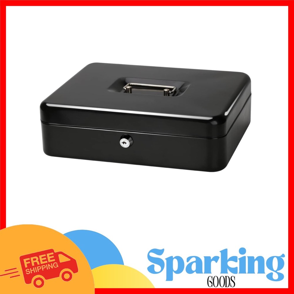 X-Large Black Cash Box with Removable Tray & Key Lock – Organize Your Valuables