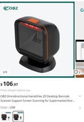 2D 1D QR Desktop Barcode Scanner, OBZ Omnidirectional Automatic Sensing, No Box
