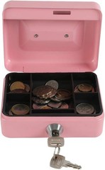 Pink Locking Steel Mini Cash Box for Kids with Removable Coin Tray