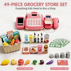 Stactcute 49Pcs Cash Register Toy Set For Kids Pretend Play Grocery Store