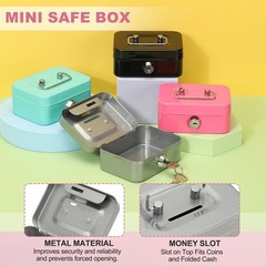 Mini Safe Box Cash Boxes Piggy Bank Mini Money Saving Boxes with Keys, Gray