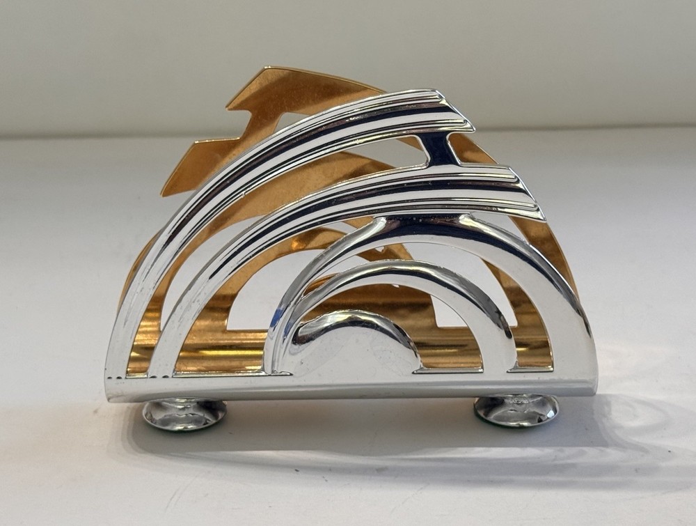 Argento Silver Gold Tone Napkin Holder Made In Italy